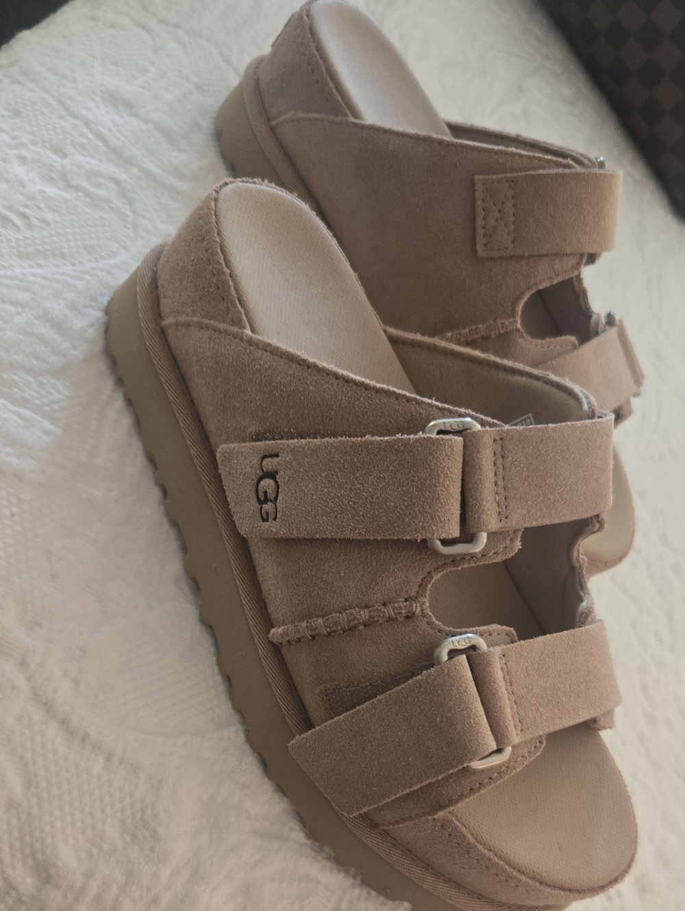 Womens UGG® Goldenstar Hi Slide Sandal - Sand